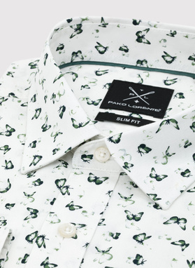 Biała koszula męska w zielone motylki