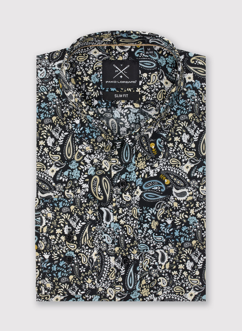Czarna koszula męska we wzór paisley