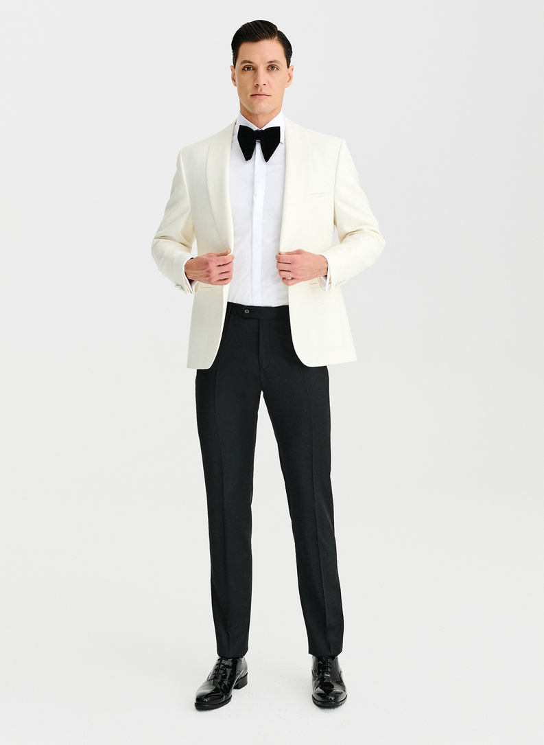 Ślubna wełniana marynarka smokingowa w kolorze ecru
