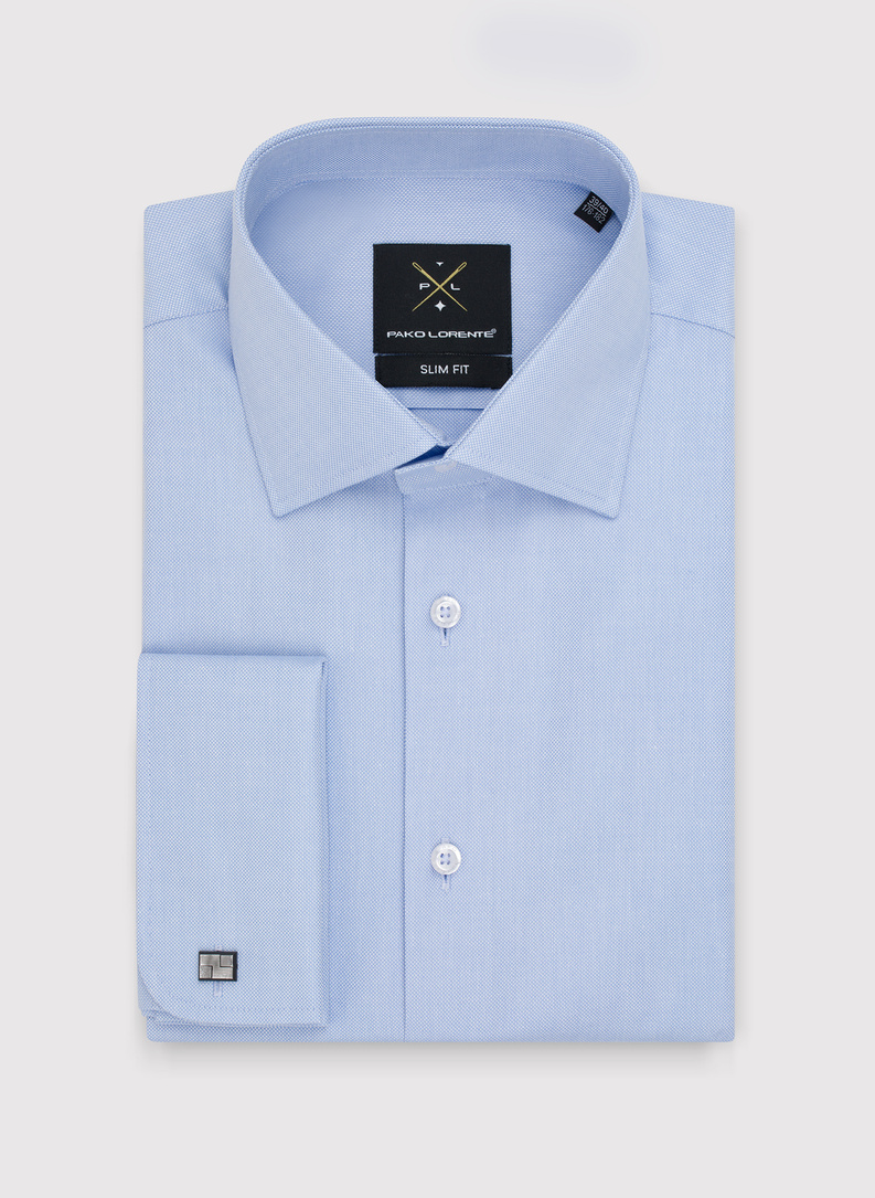 Niebieska bawełniana koszula męska na spinki