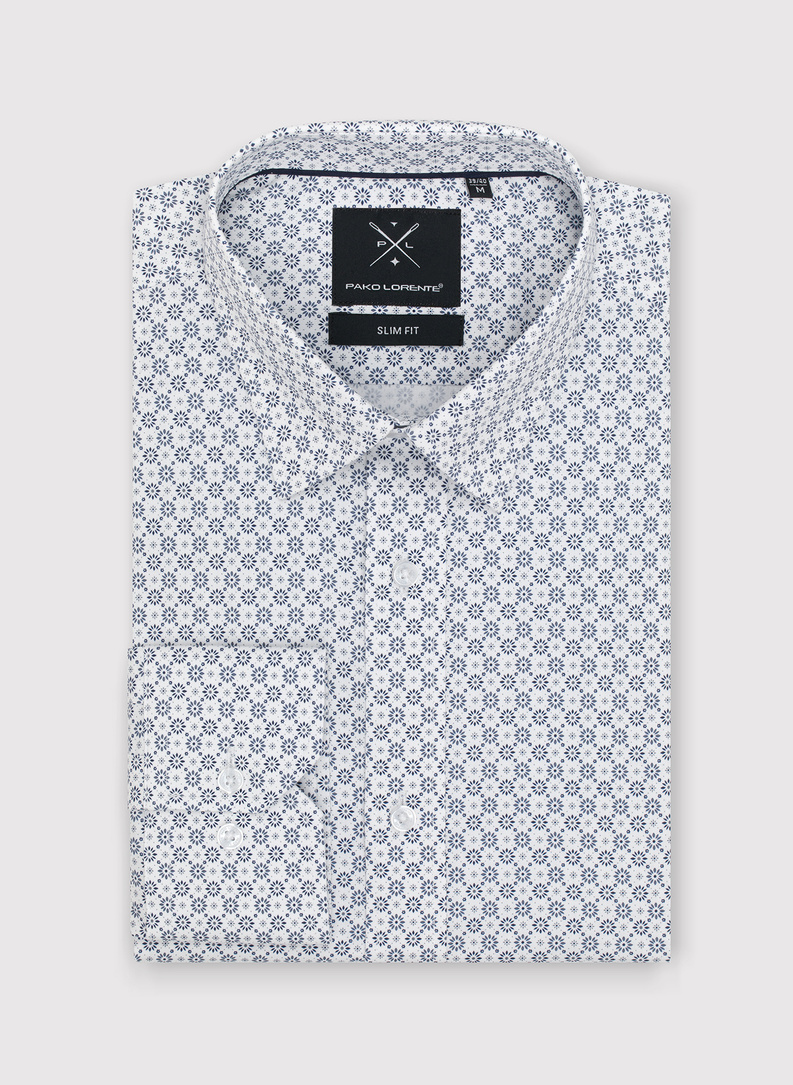 Biała koszula męska w mikrowzór