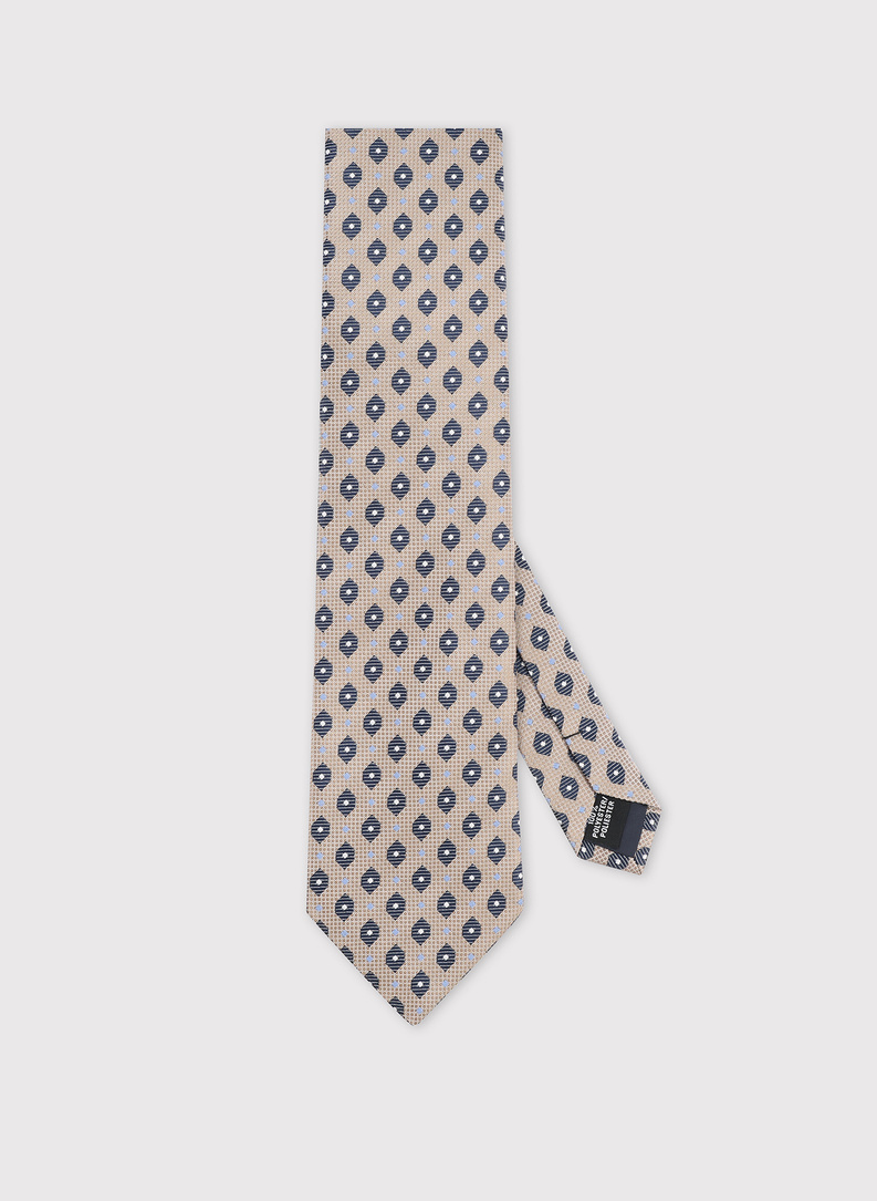 Beżowy krawat w mikrowzór