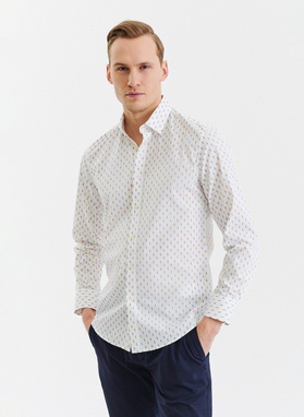 Męska biała koszula w drobne kwiatki 