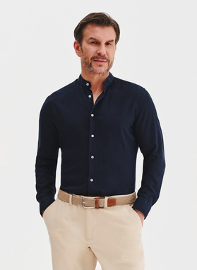 Lniana granatowa koszula męska ze stójką