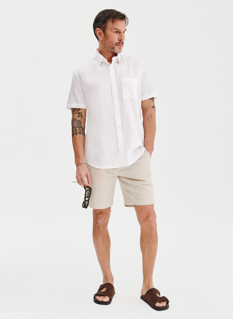 Lniana biała koszula z krótkim rękawem