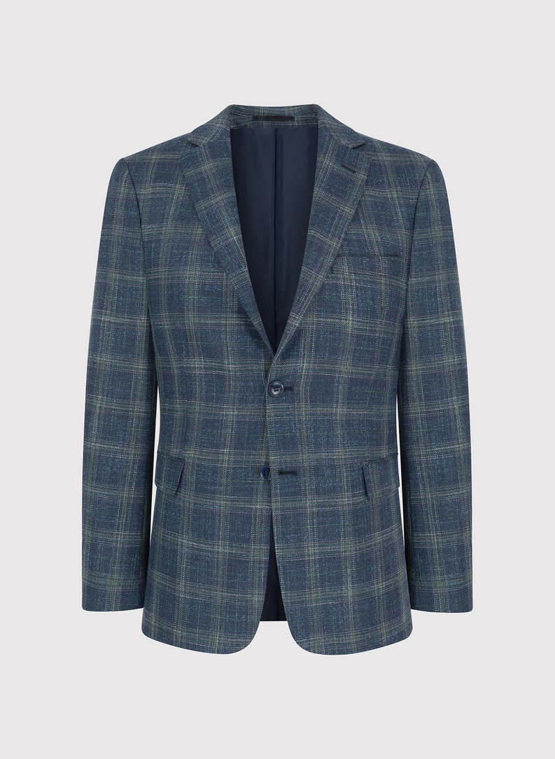 Granatowa casualowa marynarka męska w zieloną kratę