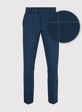 Męskie spodnie garniturowe w kolorze granatowym w niebieską kratkę