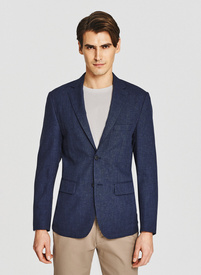 Granatowa marynarka casual z lnem