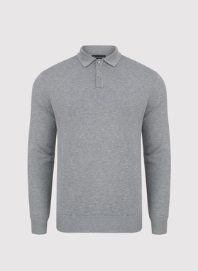 Szary sweter męski z kołnierzykiem polo