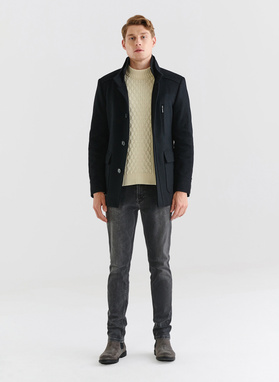 Czarny krótki płaszcz męski z wełną i kaszmirem