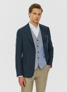 Granatowa marynarka z lnem