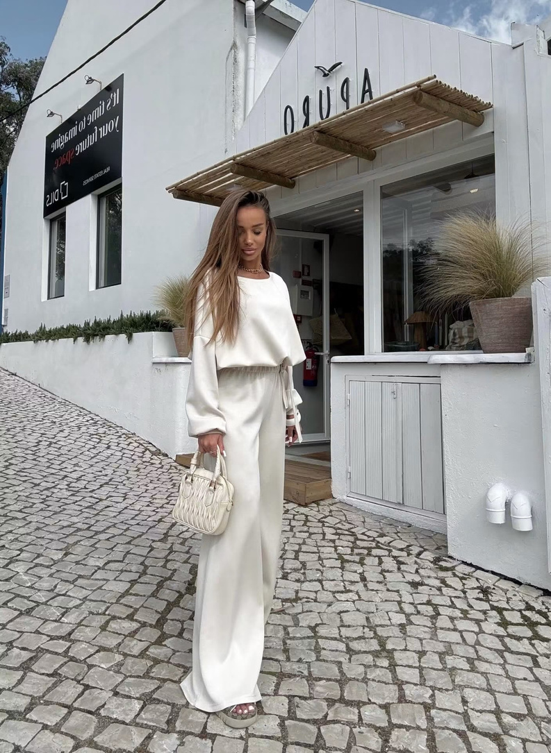Komplet FLOW bluza i szerokie spodnie jasny beż