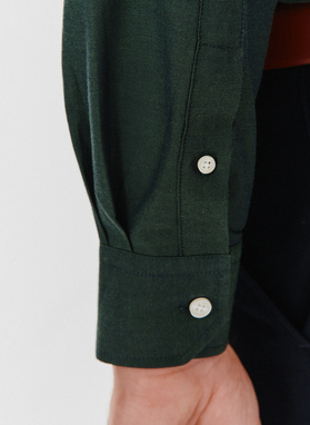 Gładka koszula męska zielona długi rękaw