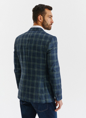Granatowa casualowa marynarka męska w zieloną kratę