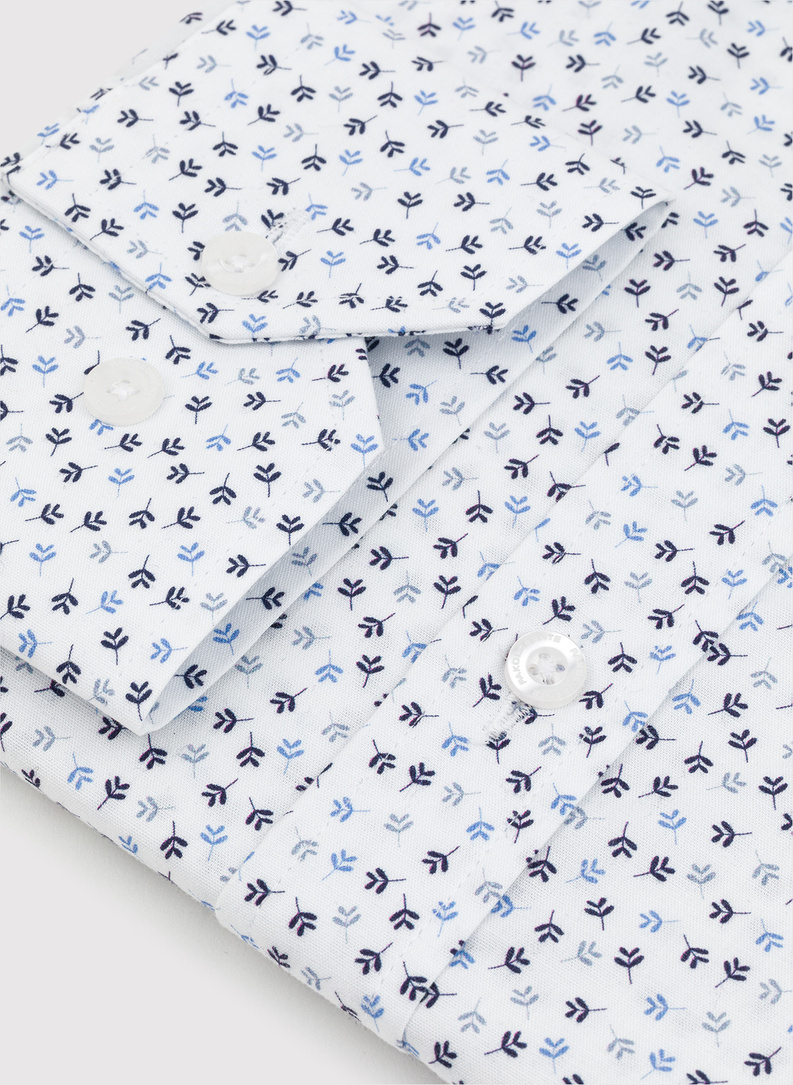 Biała koszula męska w niebieskie listki