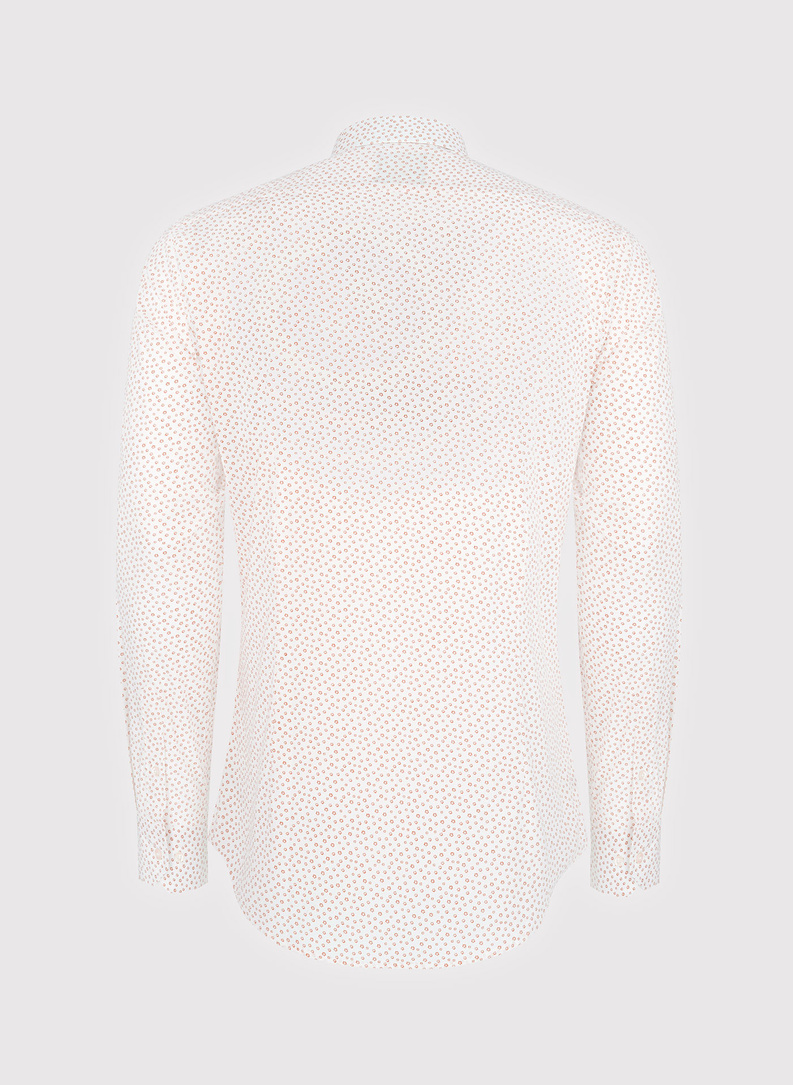 Biała koszula męska w pomarańczowy mikrowzór