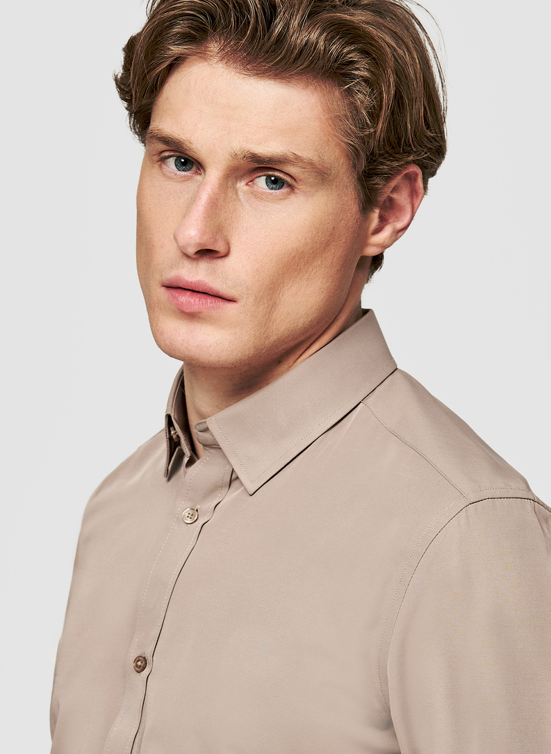 Brązowa koszula męska z wełną