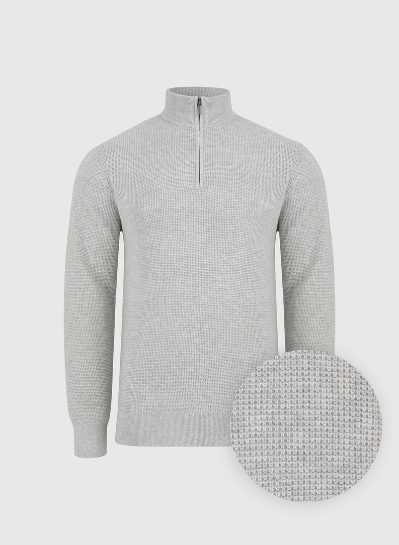 Szary sweter z rozpinaną stójką