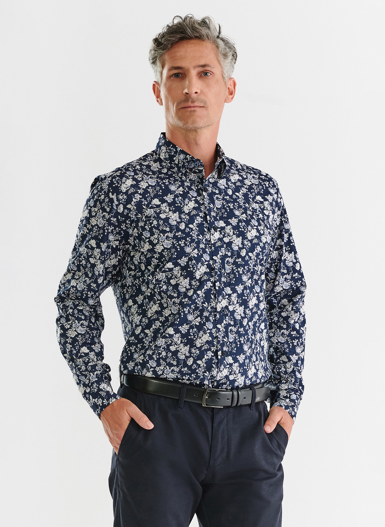 Granatowa kwiecista koszula