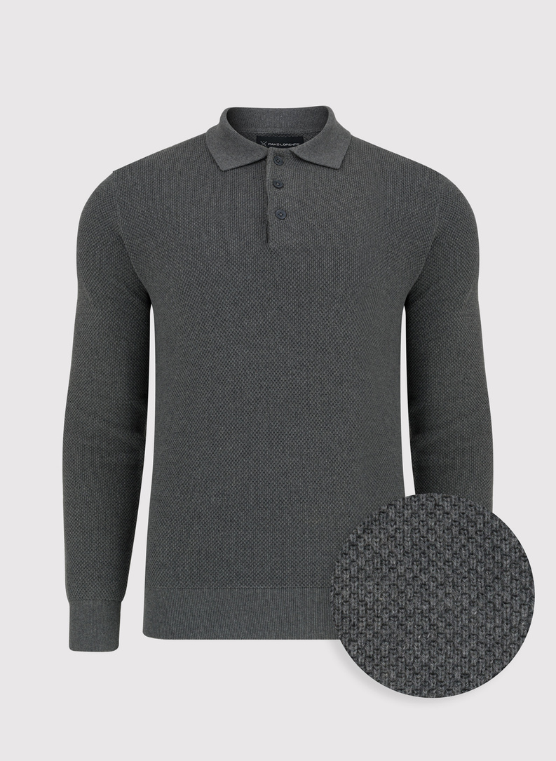 Szary sweter męski z kołnierzykiem