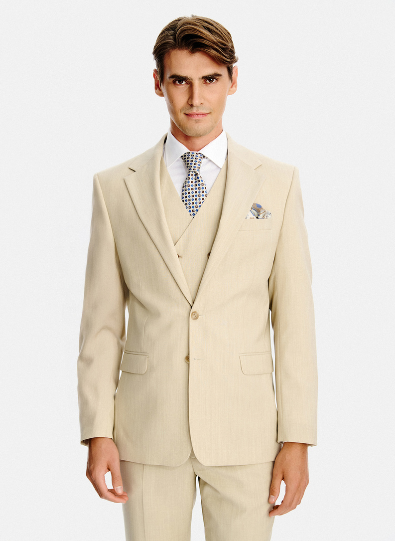 Ślubny beżowy garnitur z wełny