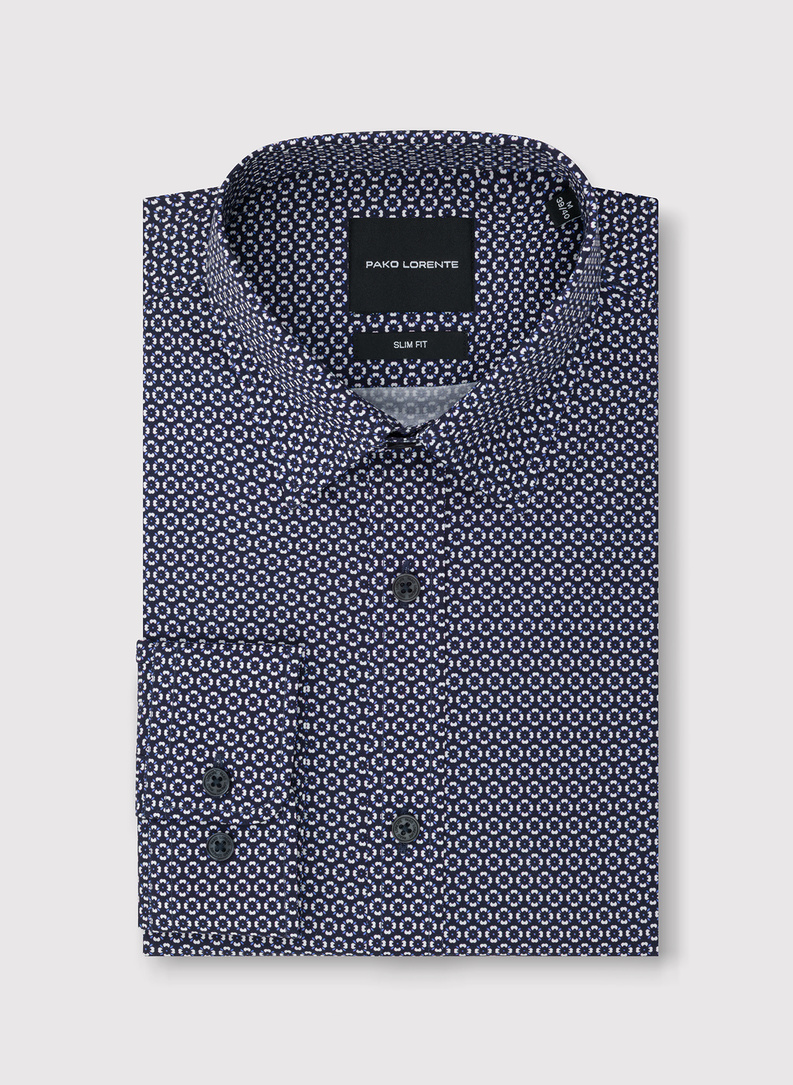 Granatowa koszula w kwiaty