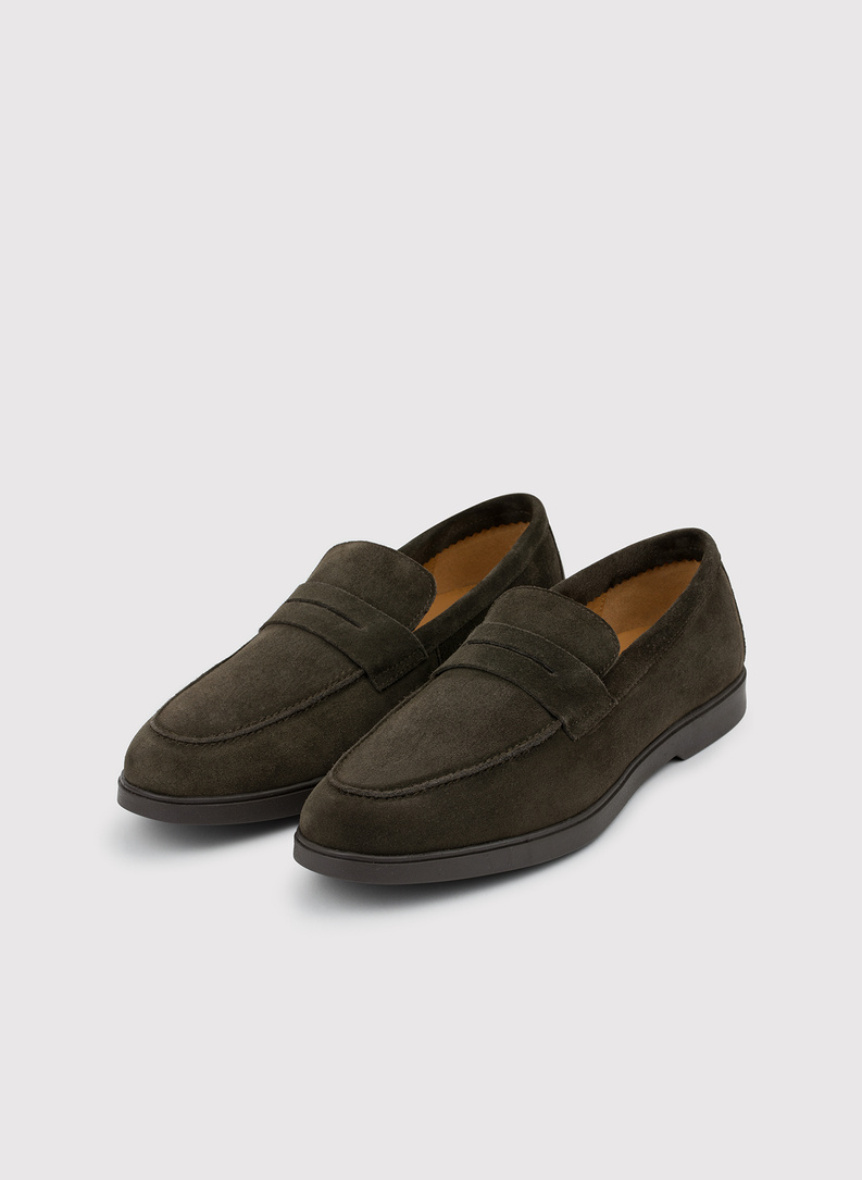 Brązowo-zielone zamszowe mokasyny męskie