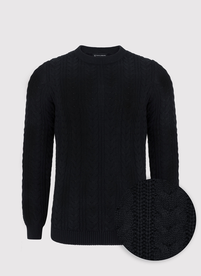 Czarny sweter męski o warkoczowym splocie