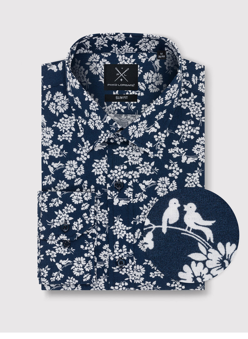 Granatowa koszula w białe kwiaty