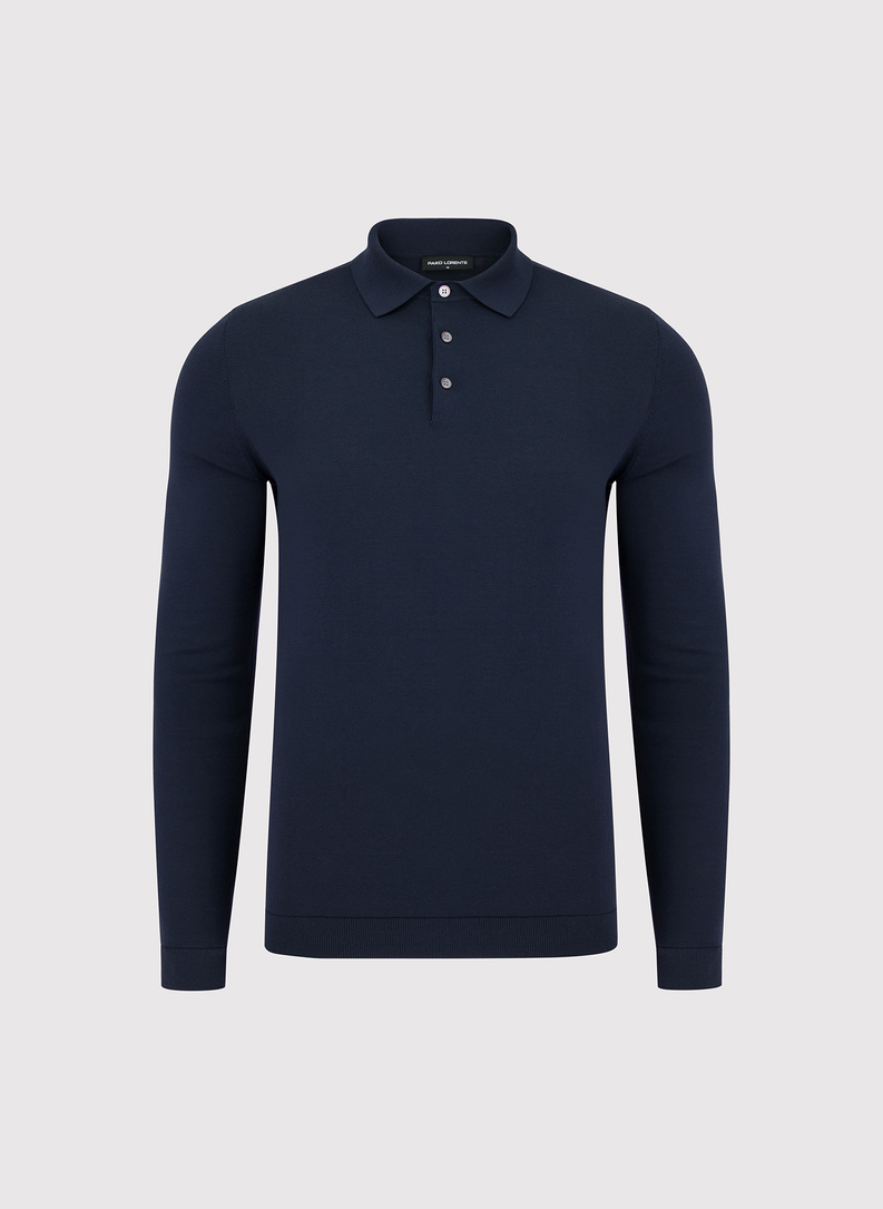 Granatowy sweter polo z bawełny merceryzowanej