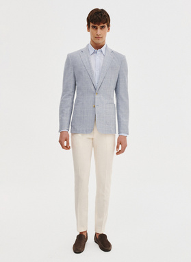 Niebieska marynarka z lnu w kratkę