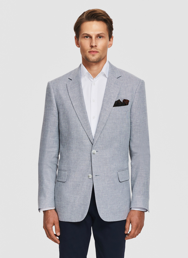 Niebieska marynarka casual z lnem i wełną