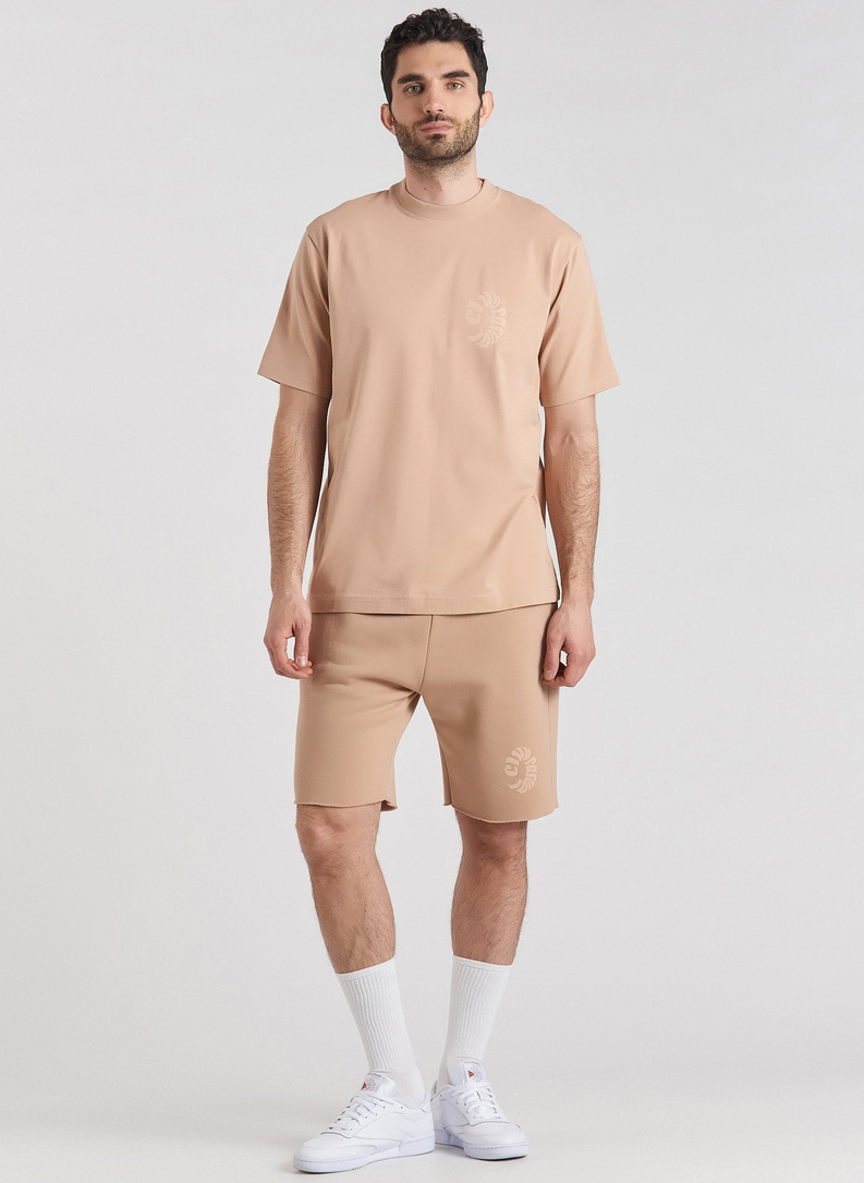 Brązowy T-shirt z krótkim rękawem oversize C21SF-TX-003-A