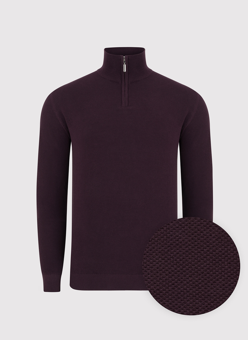 Bordowy sweter z wysoką stójką zapinaną na zamek
