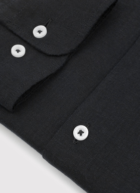 Lniana czarna koszula męska ze stójką