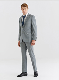 Szary garnitur męski w niebieską kratę