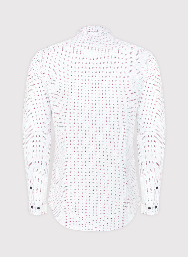 Biała koszula w granatowo-czerwony mikrowzór