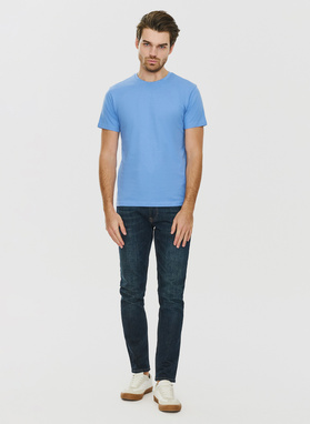 Bawełniany niebieski t-shirt z okrągłym dekoltem
