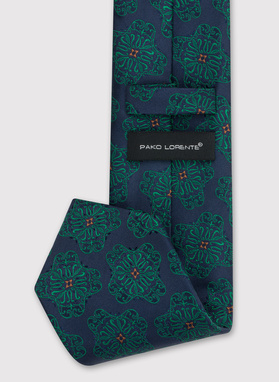 Granatowy krawat męski z zielonym wzorem