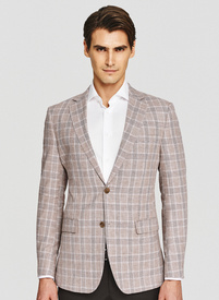 Beżowa marynarka w kratkę z lnem i bawełną