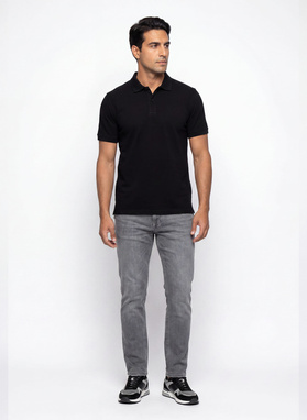Czarny t-shirt polo z bawełny