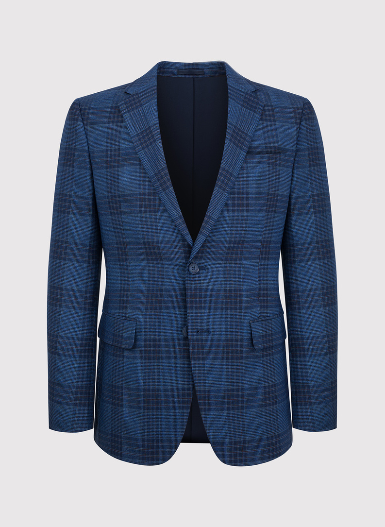 Casualowa granatowa marynarka męska w kratę