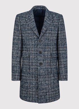 Granatowy męski płaszcz w kratę