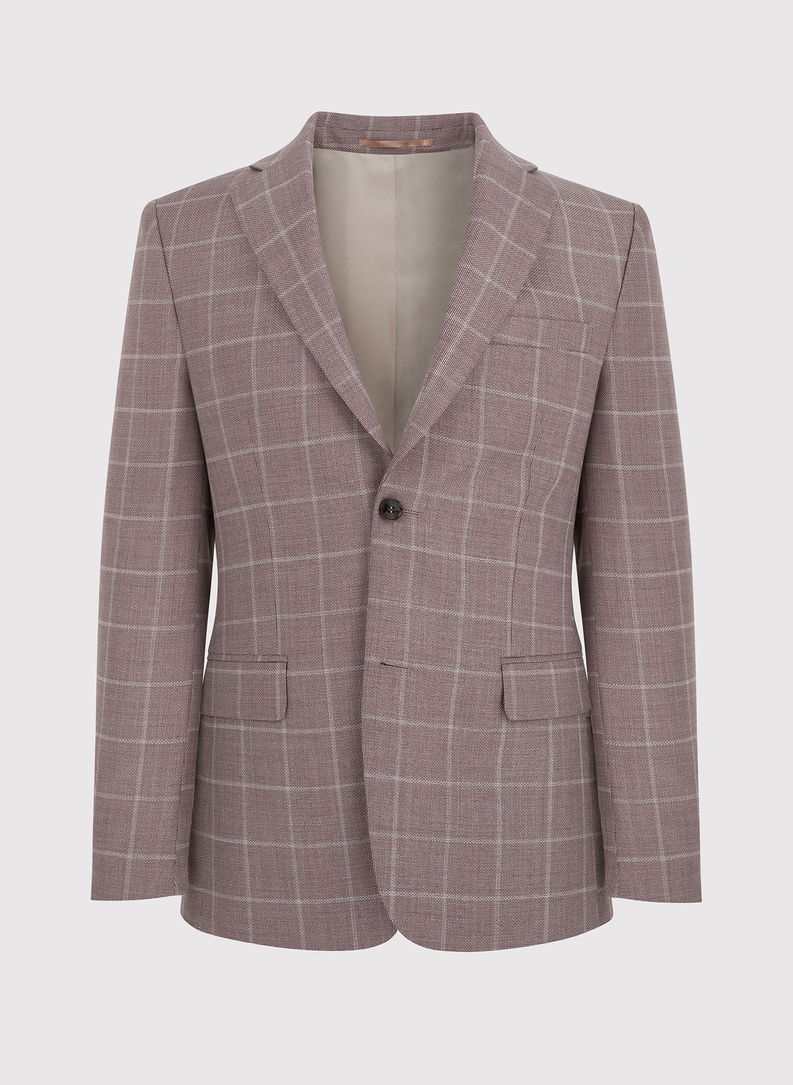 Wełniany różowy garnitur w kratę