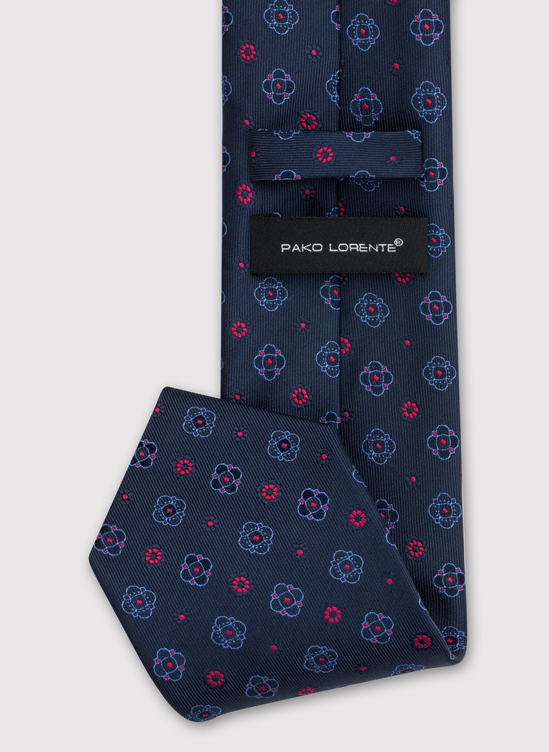 Wzorzysty granatowy krawat męski
