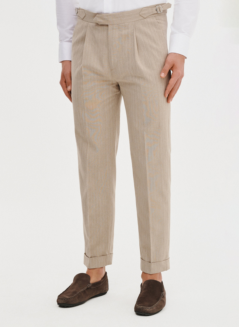 Spodnie męskie w prążek z lnem
