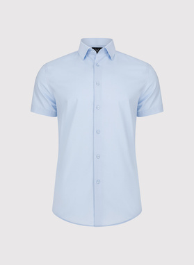 Niebieska bawełniana koszula męska z krótkim rękawem