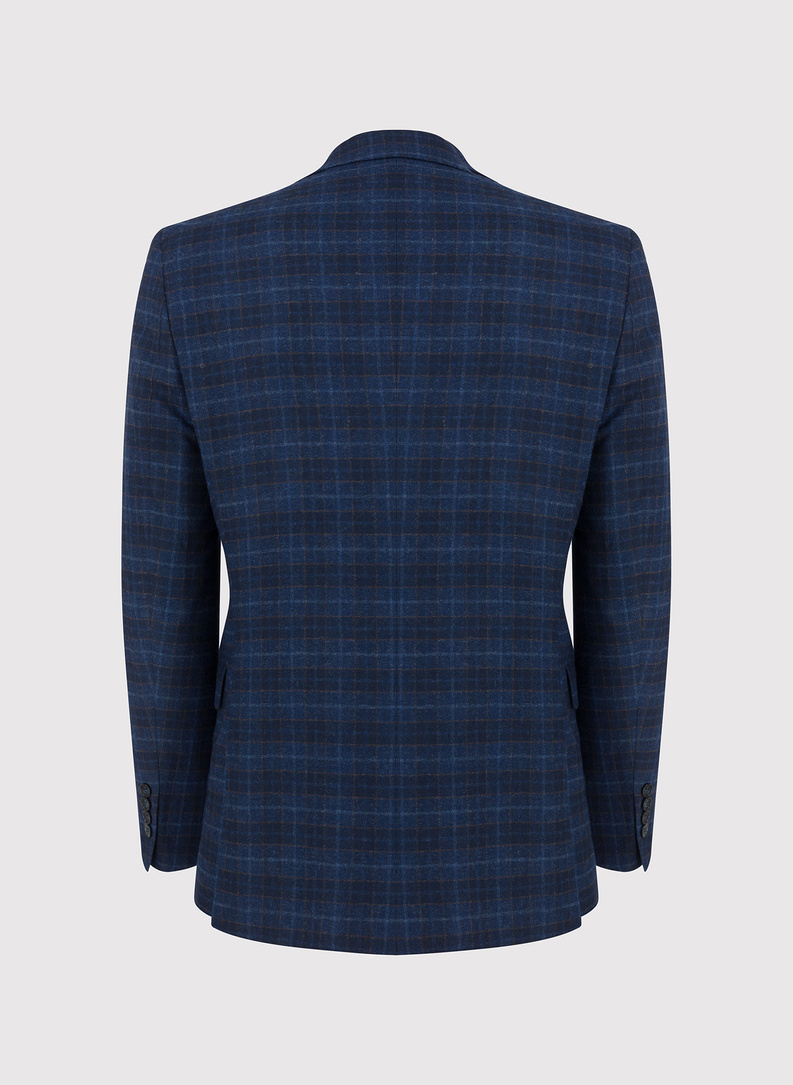 Granatowa marynarka w drobną kratkę