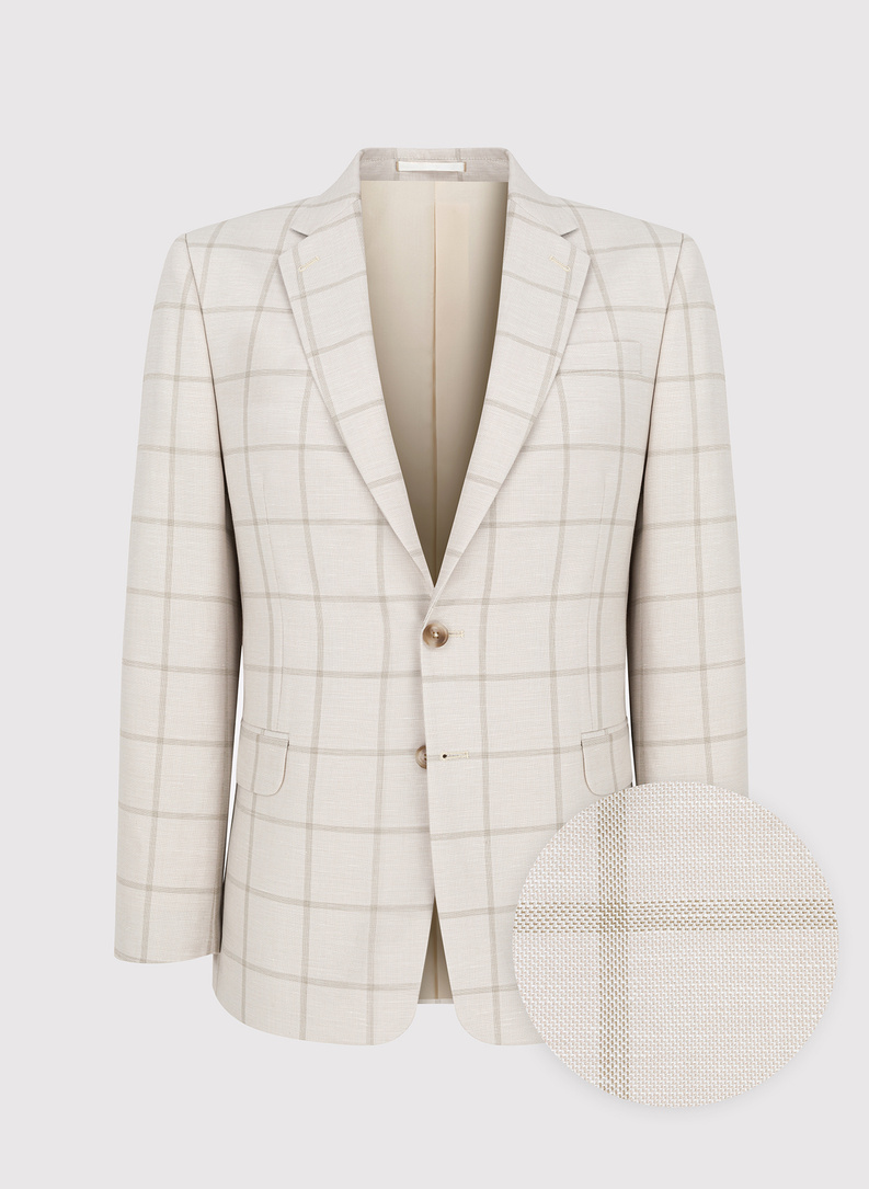 Beżowa marynarka męska w kratę Windowpane