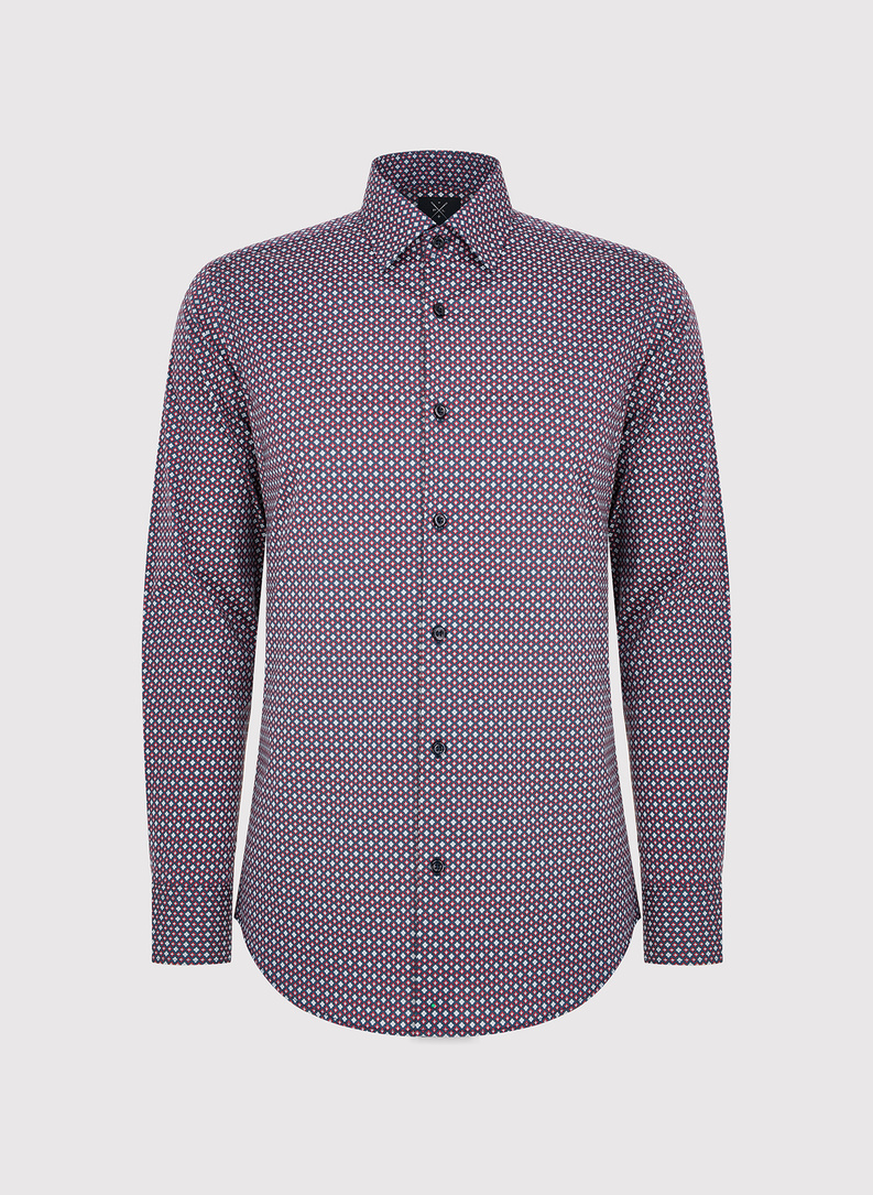 Męska koszula w bordowy mikrowzór